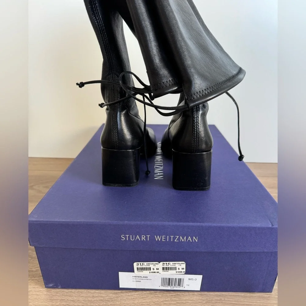 Stuart Weitzman Black Over-the-Knee Leather Boots - Picture 6 of 9